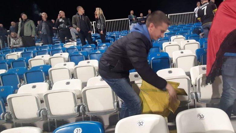 ​Tifozët e Kosovës e pastrojnë stadiumin “Fadil Vokrri” pas ndeshjes me Malin e Zi