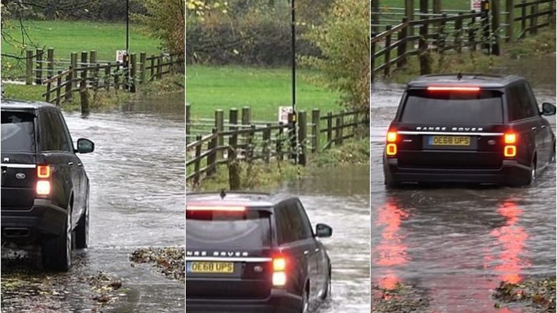 Shoferi i Range Rover injoron shenjën ‘mos kaloni’ dhe përpiqet për të sfiduar ‘përroin e thellë’ me ujë