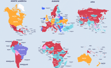 Publikohet harta që tregon mbiemrat më të zakonshëm në botë, sipas vendeve – përfshirë Kosovën dhe Shqipërinë