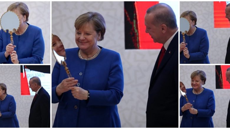 Presidenti turk i dhuron kancelares gjermane dy dhurata – helmetë dhe pasqyrë