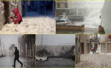 Moti i keq, rrugët e një qyteti mbushen me shkumë të detit – pamje që tregojnë pasojat e stuhisë që vazhdon të godasë Spanjën