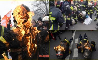 Zjarrfikësit dhe policia luftojnë njëri-tjetrin, pamje të protestave të dhunshme në rrugët e Parisit