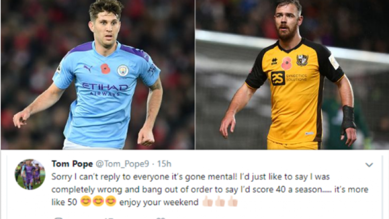 Tom Pope vazhdon me ironizome ndaj John Stones: Isha gabim, tani them se do t’i shënoja 50 gola në sezon nëse luaj ndaj anglezit çdo javë