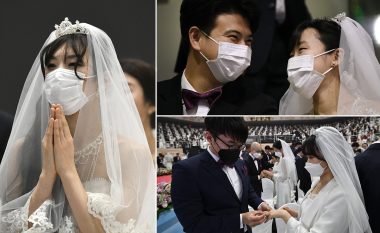 Me maska në fytyrë – coronavirusi nuk i ndalon këto mijëra çifte të martohen, përkundër frikës nga virusi vdekjeprurës