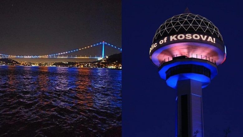 Urat e Stambollit dhe kulla në Ankara ndriçohen me ngjyrat e flamurit të Kosovës