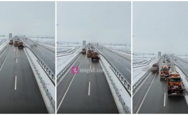 Kompanitë e pastrimit në mënyrë të organizuar heqin borën në autostradën “Arbën Xhaferi”