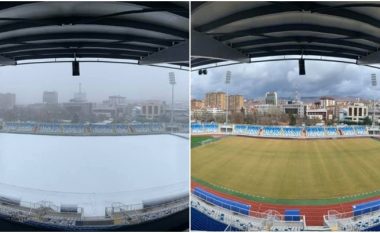 Paradite e mbulojë bora, fusha e stadiumit “Fadil Vokrri” kthehet në gjendje normale