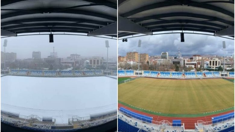 Paradite e mbulojë bora, fusha e stadiumit “Fadil Vokrri” kthehet në gjendje normale