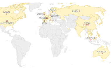 Harta e coronavirusit – të gjitha vendet e prekura nga virusi vdekjeprurës që mori jetën e më shumë se 800 personave