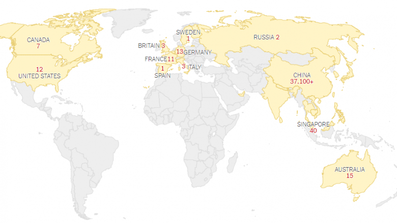 Harta e coronavirusit – të gjitha vendet e prekura nga virusi vdekjeprurës që mori jetën e më shumë se 800 personave