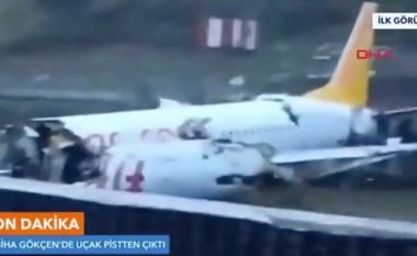 Aeroplani ‘rrëshqet jashtë pistës, ndahet në dysh dhe shpërthen në flakë’ – detaje dhe pamje nga aeroporti i Stambollit