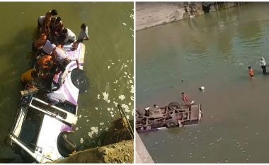 Shoferi humb kontrollin mbi timonin kur i shpërthen goma – autobusi me dasmorë bie nga ura në lumë – humbin jetën 24 persona në Indi