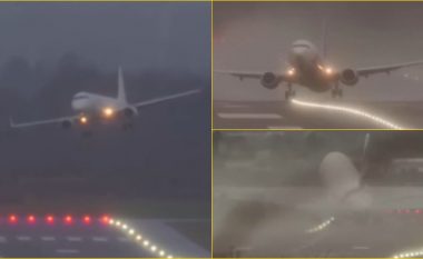 Erërat e fuqishme – pamje që tregojnë se si “luhatin” aeroplanin, në një aeroport në Angli