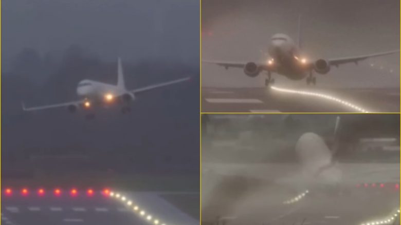 Erërat e fuqishme – pamje që tregojnë se si “luhatin” aeroplanin, në një aeroport në Angli