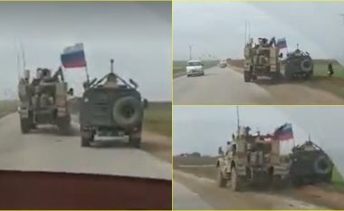 “Garë” ndërmjet automjetesh ushtarake: Momenti kur automjeti amerikan nxjerrë nga rruga atë rus, në një rrugë në Siri
