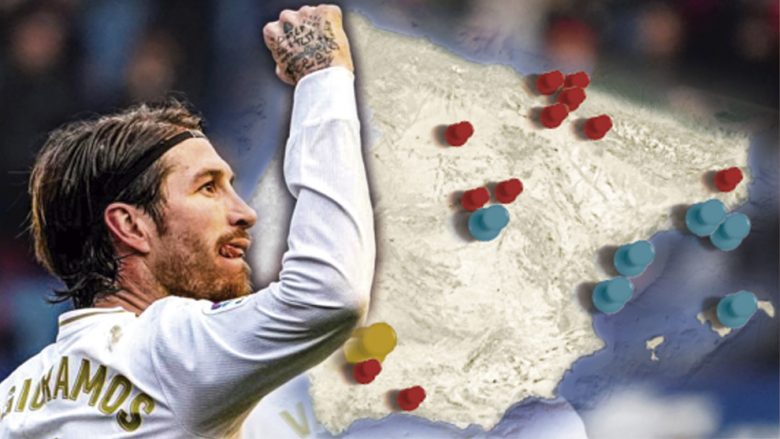Statistikë prej një sulmuesi e Sergio Ramos: Ai ka shënuar në 20 stadiume të ndryshme të Spanjës