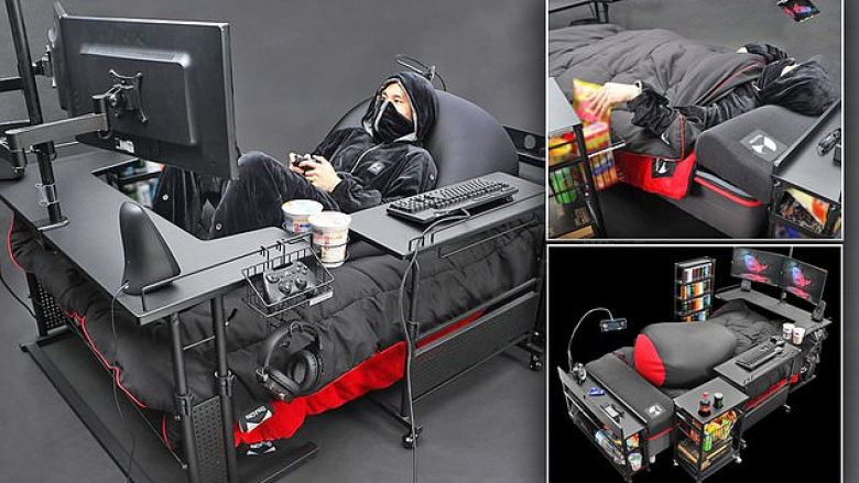 Të apasionuarit e video-lojërave gëzohen, në treg prezantohet shtrati që i ka të gjitha – mbajtëse pijesh, tavolinë për ushqim dhe hapësirë për ekrane