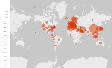 Microsoft lanson hartën interaktive, që në kohë reale gjurmon nëpër botë përhapjen e coronavirusit