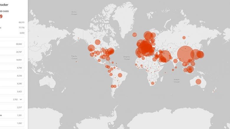 Microsoft lanson hartën interaktive, që në kohë reale gjurmon nëpër botë përhapjen e coronavirusit