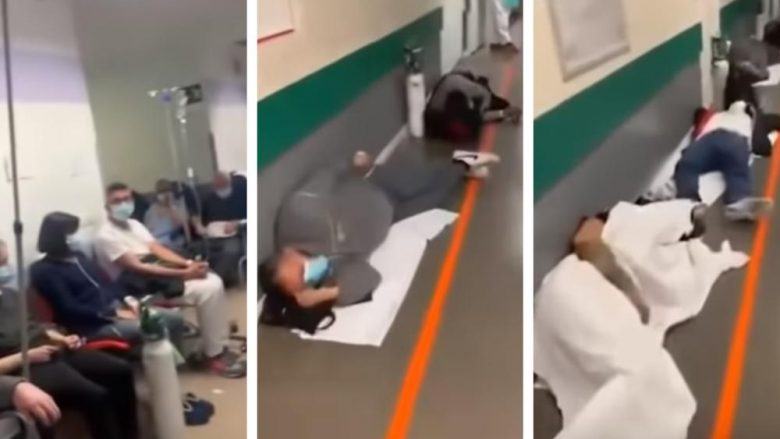 Brenda një spitali në Spanjë, pacientët e prekur me coronavirus detyrohen të shtrihen në dysheme për ta marrë terapinë