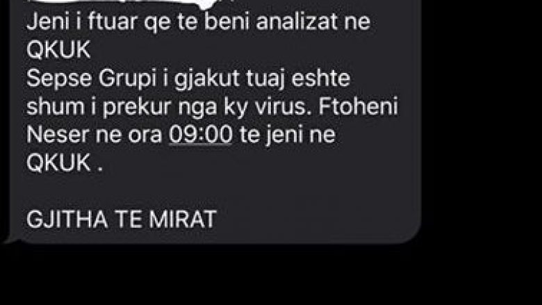 “Jeni i ftuar në QKUK t’i bëni analizat për coronavirus…”, kujdes nga ky mesazh i rremë që po u dërgohet në telefona