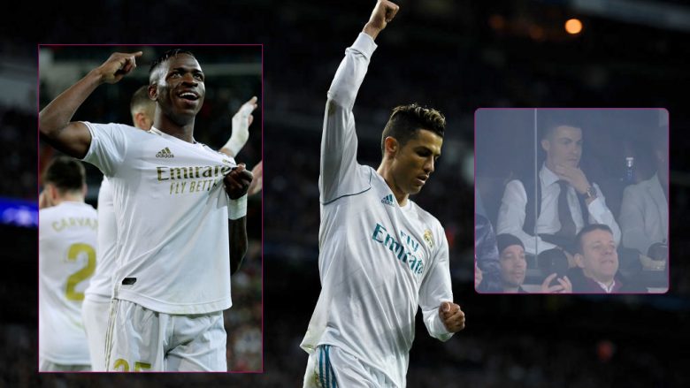 Në fund të pjesës së parë, Ronaldo shkoi në zhveshtore për ta motivuar Realin – Vinicius ia shpërbleu duke festuar si ai