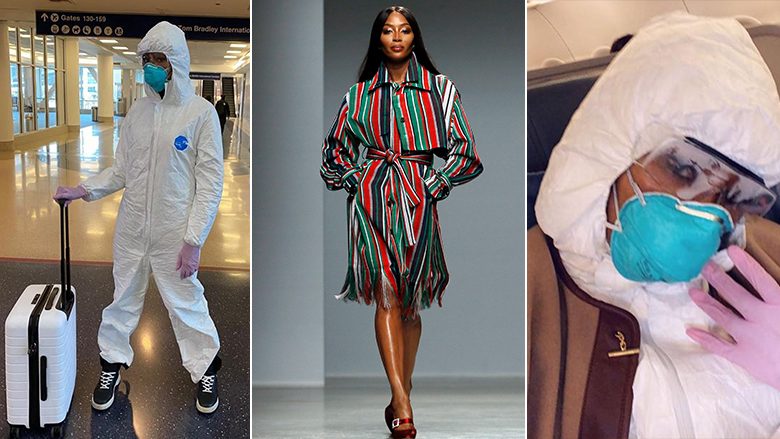 Naomi Campbell harron të dukurit në modë, shkon me kostum special mbrojtës në aeroport