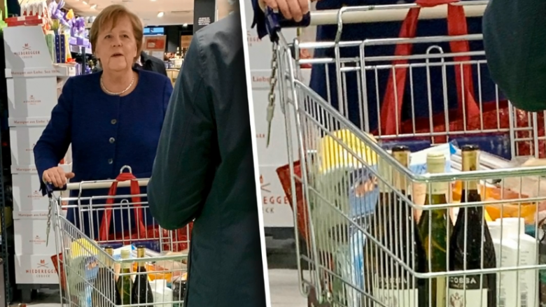 Angela Merkel në një supermarket, duke blerë sapun dhe letra tualeti