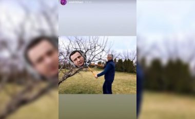 Pas rrëzimit të Qeverisë, djali i Thaçit publikon foton e Kurtit mbi pemë duke e krasitur