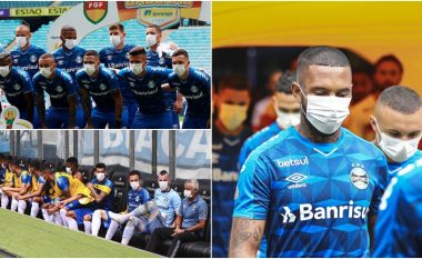 Futbollistët e Gremios dalin me maska në fushë në shenjë proteste, përkundër virusit vazhdojnë ndeshjet të zhvillohen në Brazil