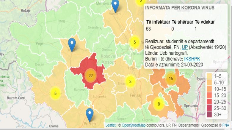 Studentët e UP-së krijojnë ueb-hartë informuese për shpërndarjen e koronavirusit në Kosovë