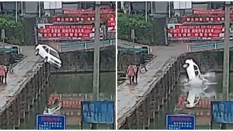 Vetëm 10 minuta pasi kaloi testin e vozitjes, kinezi përfundon me veturën e tij të re në ujë – bie nga ura
