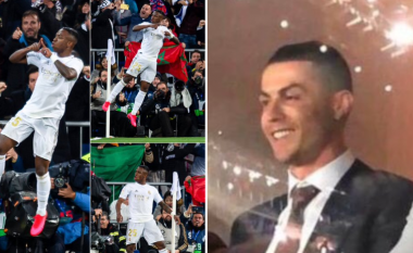 Vinicius ‘kopjoi’ festimin e Ronaldos – derisa portugezi po e shikonte El Clascion nga Santiago Bernabeu
