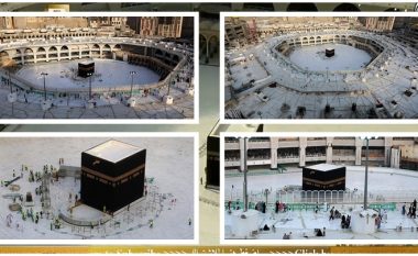Pasojat e coronavirusit, Xhamia e Madhe në Mekë plotësisht e zbrazët – punonjësit po dezinfektojnë zonën
