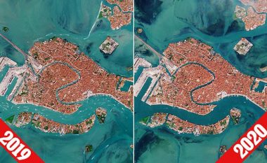 Pasojat e coronavirusit, imazhet satelitore të NASA-s shfaqin dallimet në trafikun ujor në Venedik – para dhe pas COVID-19