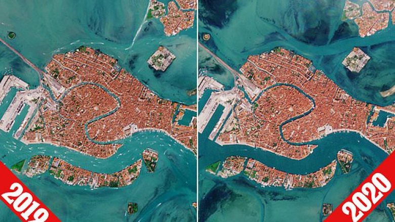 Pasojat e coronavirusit, imazhet satelitore të NASA-s shfaqin dallimet në trafikun ujor në Venedik – para dhe pas COVID-19