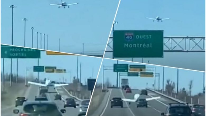 Si nëpër filma, piloti kanadez bën ulje emergjente me aeroplan në autostradën plotë me vetura – kalimtarët shikojnë të habitur