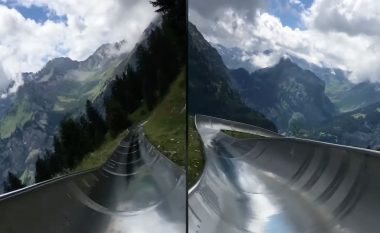 Pamje mbresëlënëse të alpeve zvicerane, holandezja filmon bukuritë derisa lëshohet nëpër toboganin 800 metra të gjatë