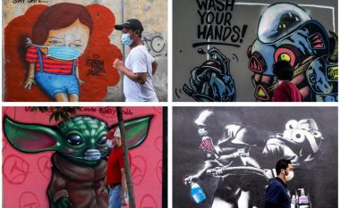 Rrugët janë të zbrazëta e muret e mbushura me grafite, artistët nga e mbarë bota kanë të njëjtën porosi – do ta mundim coronavirusin