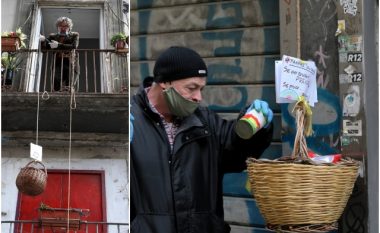 Banorët e Napolit vendosin shportat poshtë ballkonit, plot me ushqime – për t’i ndihmuar të varfrit në kohën e coronavirusit