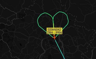 Mahnitëse, aeroplani i linjës Cyrih-Prishtinë bën simbolin e zemrës në qiellin e Kosovës, si shenjë përkrahje në luftimin e COVID-19