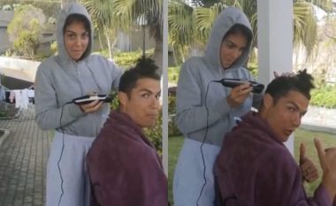Në kushte shtëpie, Cristiano Ronaldos ia pret flokët e dashura e tij Georgina