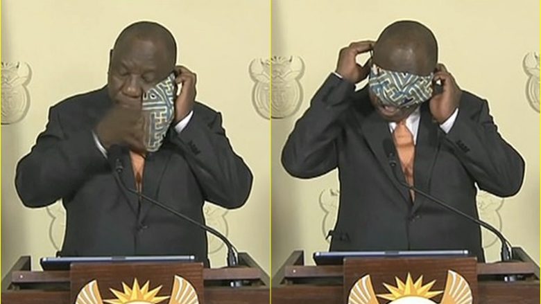 Presidenti i Afrikës së Jugut në vështirësi, derisa provon të vendosë maskën në fytyrë