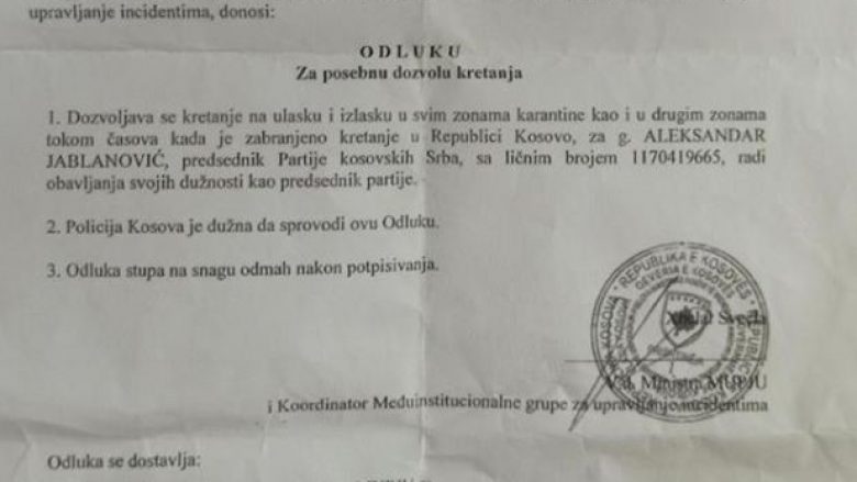 Këshilltari i presidentit Thaçi: Sveçla kërcënon deputetët me arrestime, Jabllanoviqit i dha leje për të lëvizur lirshëm