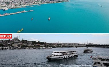 Si pasojë e mbylljes së Turqisë nga coronavirusi, ngjyra e ujit të detit në Stamboll ndryshon