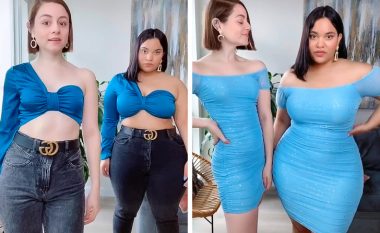 Dy shoqe treguan se si duken të njëjtat veshje në trupa të ndryshëm