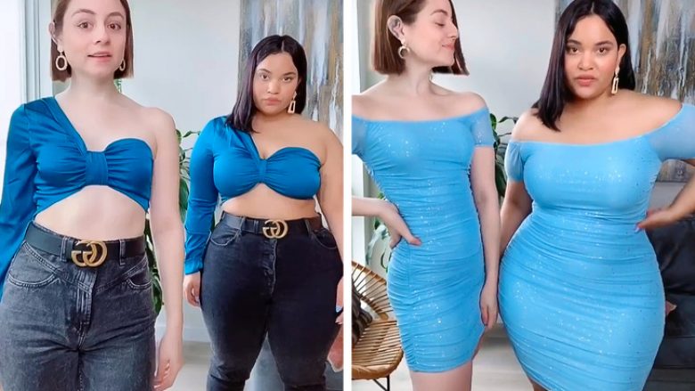 Dy shoqe treguan se si duken të njëjtat veshje në trupa të ndryshëm
