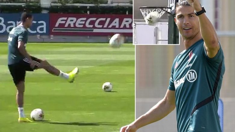 Ronaldo mahnit me formën e tij në stërvitje te Juventusi – madje qëllon saktë me këmbë edhe në kosh të basketbollit