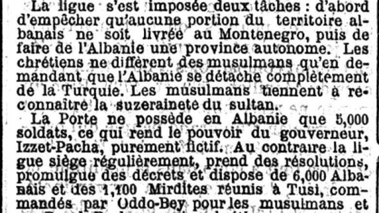 Shkrim i vitit 1880, për Lidhjen e Prizrenit