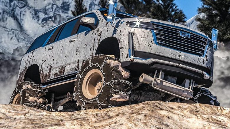 Vendosja e rrotave gjigante në Cadillac Escalade, e ka kthyer në makinë për të gjitha terrenet